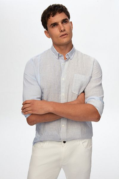 Tween Cămașă de in albastru slim fit