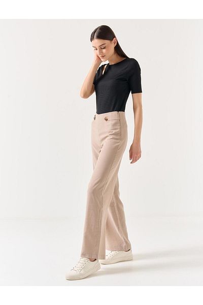 Jimmy Key Beigefarbene, locker geschnittene, gewebte Hose mit weitem Bein und hoher Taille