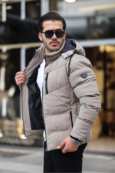 ByTrend Διπλό φερμουάρ στο στήθος Φουσκωτό παλτό από δέρμα άνθρακα PLDP 2986_50406-1