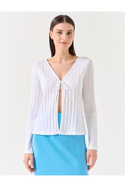 Jimmy Key Fehér, egyenes szabású, nyitott gallérral ellátott, hosszú ujjú camisole kardigán