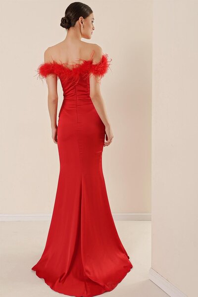 By Saygı Toll részlet Madonna gallér bélelt elülső redőzött hasított szatén hosszú ruha