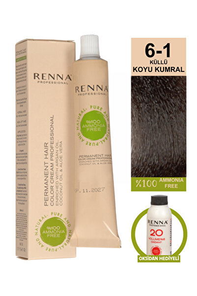 Renna Bitkisel Saç Boyası 6-1 Küllü Koyu Kumral 60 ml - Oksidan Hediyeli (%10...