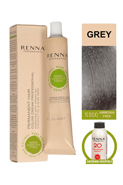 Renna Bitkisel Saç Boyası Grey Gri 60 Ml - Oksidan Hediyeli (%100 Amonyaksız)