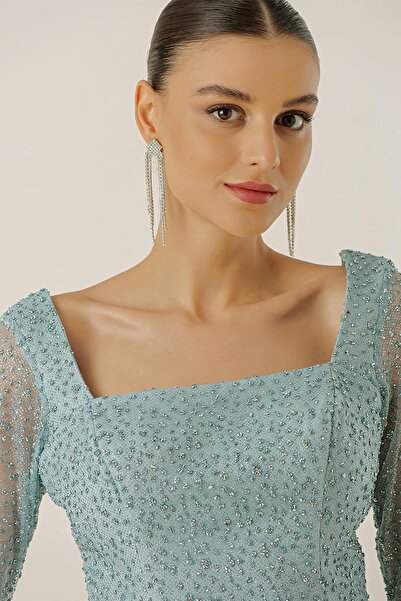 By Saygı Dlouhé šaty lemované čtvercovým výstřihem s broušenými kameny a širokou škálou velikostí