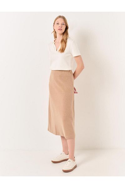 Jimmy Key Beige High Waist Soft Textured Midi Skirt