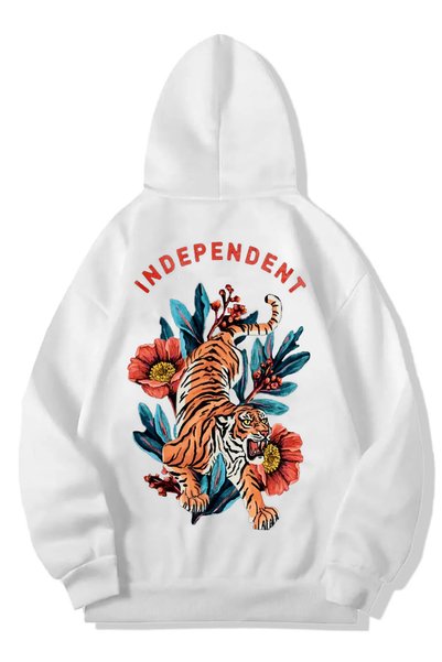 DEEPSENCE INDEPENDENT Hanorac alb cu glugă unisex - imprimat pe spate