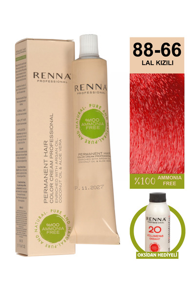 Renna Bitkisel Saç Boyası 88-66 Lal Kızılı 60 Ml - Oksidan Hediyeli (%100 Amo...