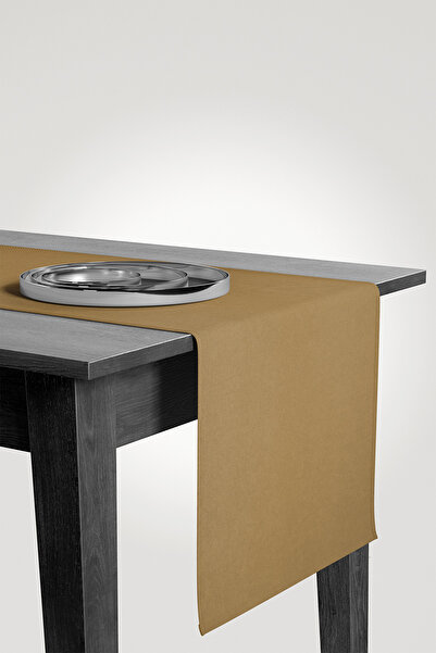 MARİTSA Gold Laceless Velvet Textured Runner - Stain-Proof and Crease-Proof Cover