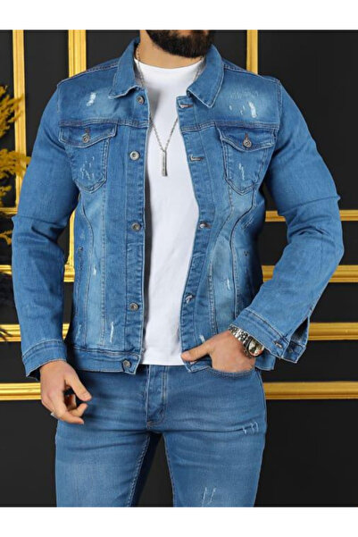 BY SRT Erkek A Kalite Slim Fit Denim Kot Ceket