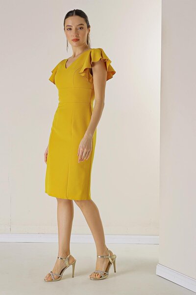 By Saygı Přední zadní strana s rukávy s výstřihem do V, podšité krepové šaty