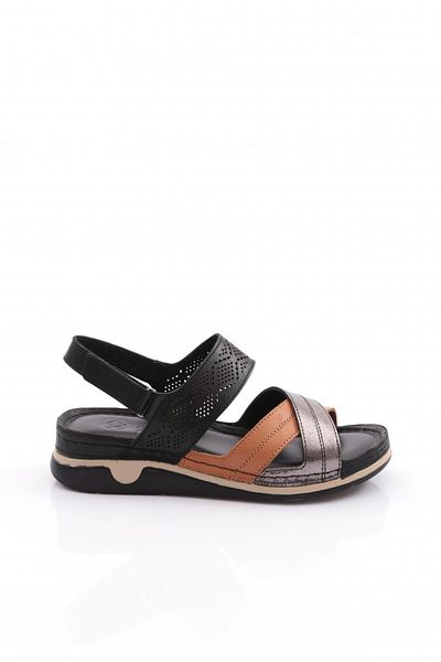 DGN Sandale de damă din piele naturală, bronzat, negru - 2322752103243