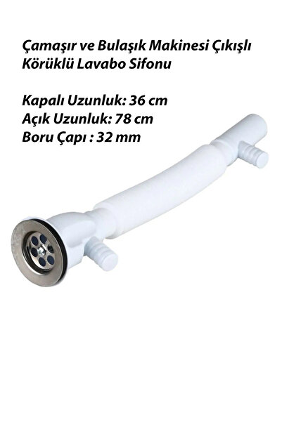 Genel Markalar Körüklü Lavabo Sifonu Çamaşır ve Bulaşık Makenise Çıkışlı- 75 cm