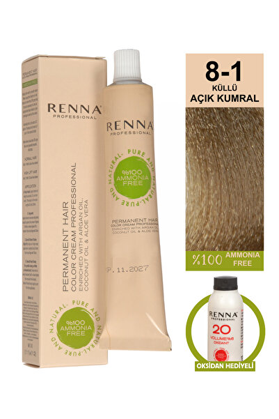 Renna Bitkisel Saç Boyası 8-1 Küllü Açık Kumral 60 ml - Oksidan Hediyeli (%10...