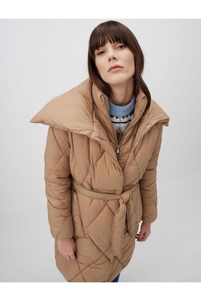 Jimmy Key Camel Hair Straight Cut Belted Quilted Puffer Coat