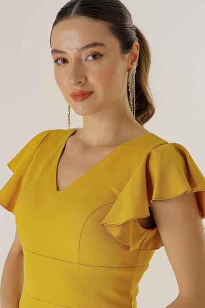 By Saygı Přední zadní strana s rukávy s výstřihem do V, podšité krepové šaty