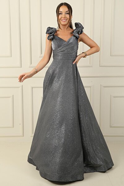 By Saygı Csillogó, drapériás hosszú ruha - alacsony lendkerék ujjú