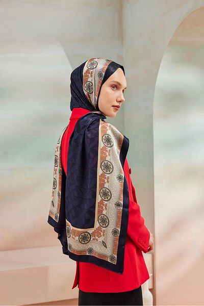 Cardion شال محروق فاخر - أزرق داكن - ذهبي