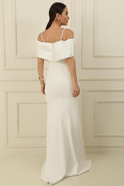 By Saygı Kötélszíj aládrót gallér, díszített drágakővel bélelt importált krepp teljes drót hosszú ruha