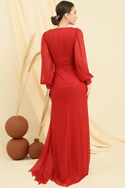 By Saygı Zweireihiges, geknöpftes, gefüttertes, ärmelloses Kleid mit Taschentuch und Glitzer