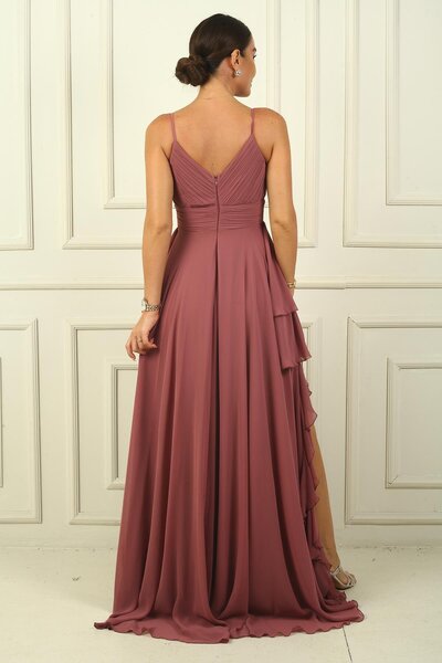 By Saygı Μακρύ Φόρεμα σιφόν - Λουράκι με σχοινί, Πλαϊνό σκίσιμο, φόδρα και φλάντζα