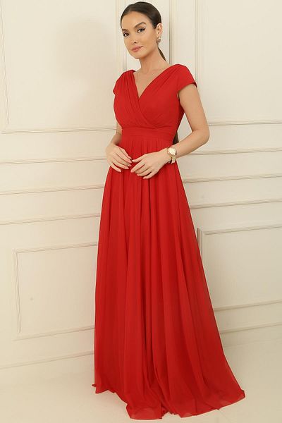 By Saygı Rochie lungă din tul, cu guler dublu, cu mâneci cu unghii