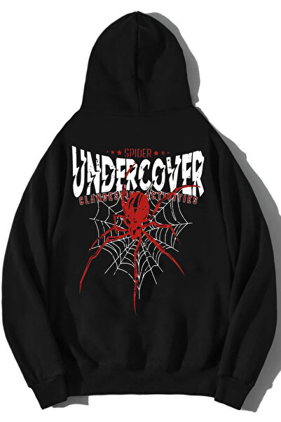 DEEPSENCE Unisex Siyah Kapüşonlu Sweatshirt UNDERCOVER Baskılı