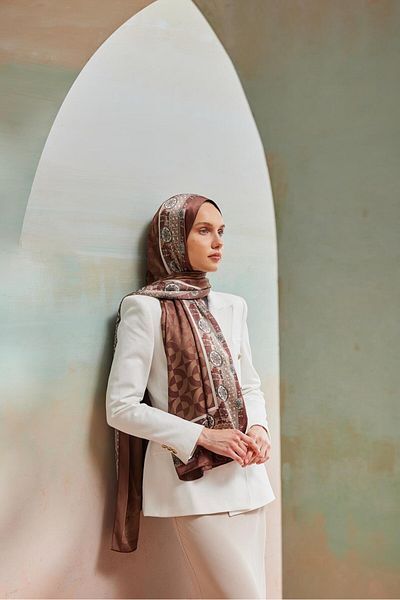 Cardion Luxury Devore Burning Shawl - Milk Coffee