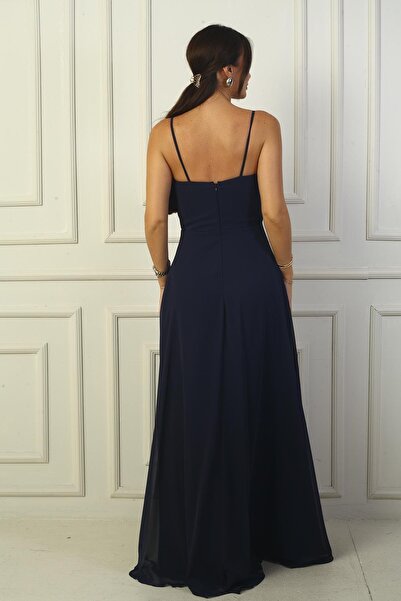 By Saygı Bélelt sifon drapériás hosszú női ruha - kötélpánttal