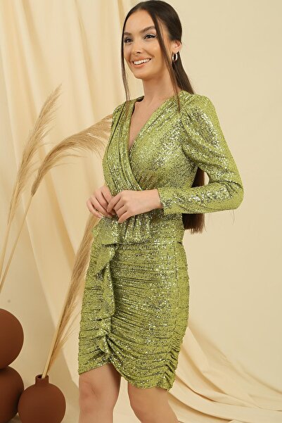 By Saygı Flitrové šaty s dvojitým límcem s podšívkou vpředu