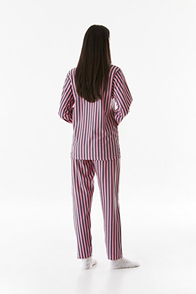 Fulla Moda Σετ πιτζάμες με ριγέ πουκάμισο γιακά σουέντ