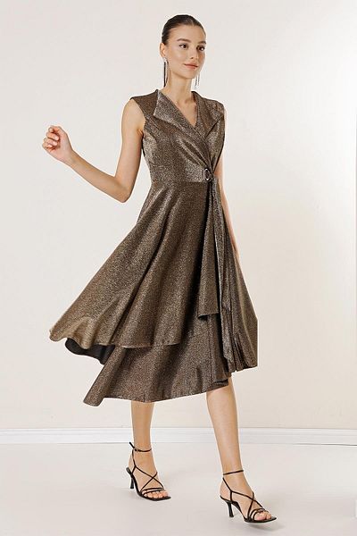 By Saygı Rochie lurex cu curea, cu decolteu dublu