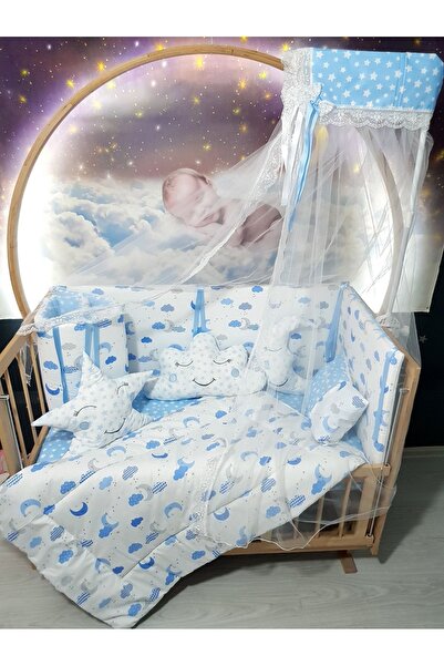 Baby Clime 70X130 Baby Sleeping Set - Mosquito Net and Apparatus - Blue Crescent Star Pattern