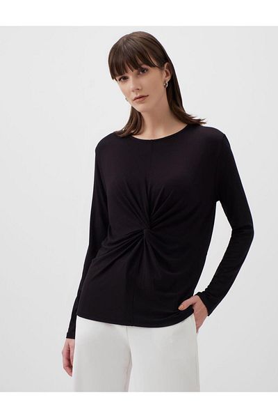 Jimmy Key Long Sleeve Gather Detailed Black Blouse
