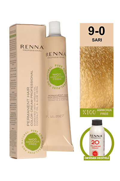 Renna Bitkisel Saç Boyası 9-0 Sarı 60 Ml - Oksidan Hediyeli (%100 Amonyaksız)