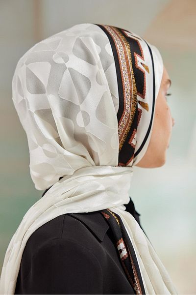 Cardion Luxury Devore Burning Shawl - White-Gold