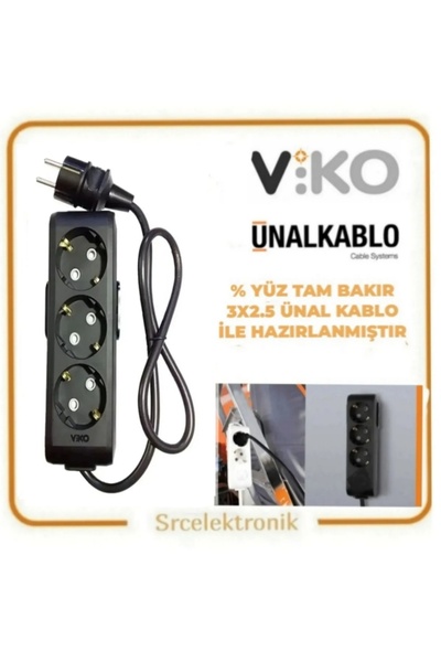 VİKO Multi-Let 3 Lü 4 METRE 3x2.5 TAM BAKIR ÜNAL KABLOLU Topraklı Çocuk Korum...