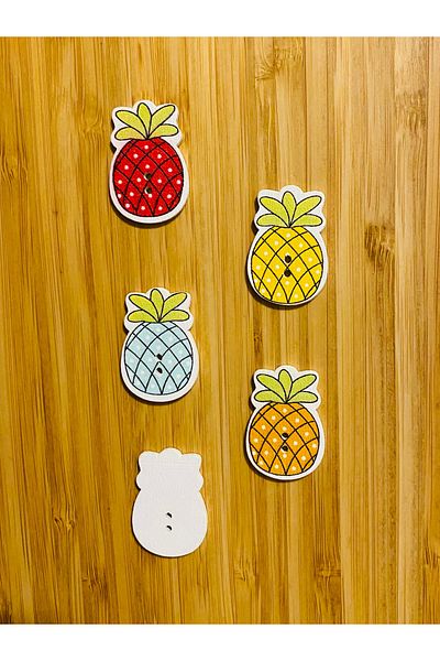 Kartopu Decorative Painted Wooden Pineapple Shaped Sew-on Ornamental Button 30 x 20 mm. Pack of 5. Mix. V1.