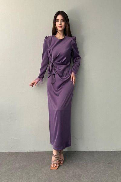 lizge giyim SLEEVE FRINGED SATIN DRESS