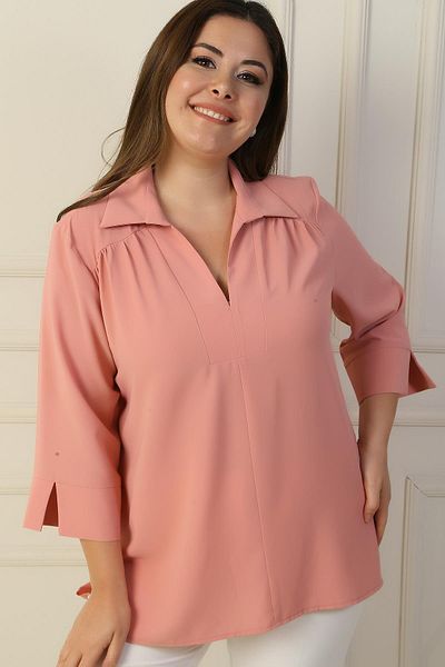 By Saygı Polo Collar and Quarter Sleeve B.B.Blouse