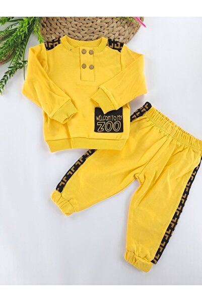 Butik Erkek Bebek Çocuk Eşofman Takımı Sarı Renk 2 İpli İçi Polarsız Premium ...