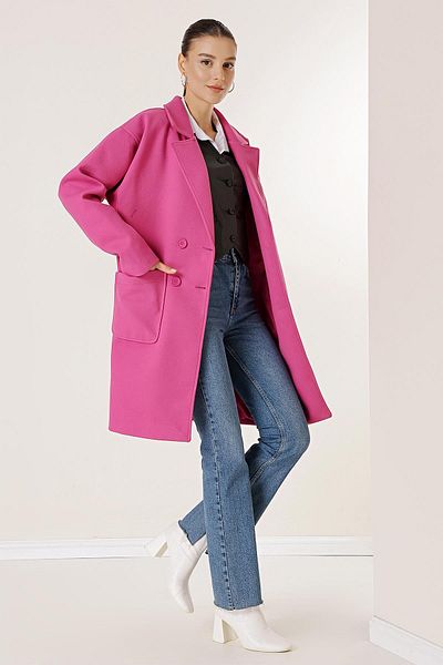 By Saygı Imported Stamp Coat with Handkerchief Collar, Lined Waist Belt and Bag Pockets