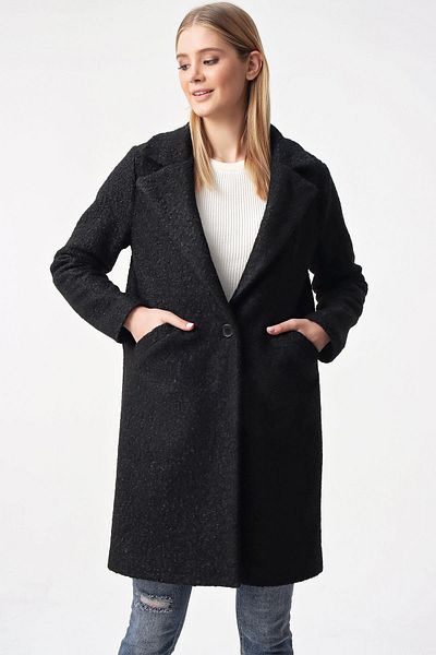 By Saygı Einknopf gefütterter Boucle-Mantel mit Taschen
