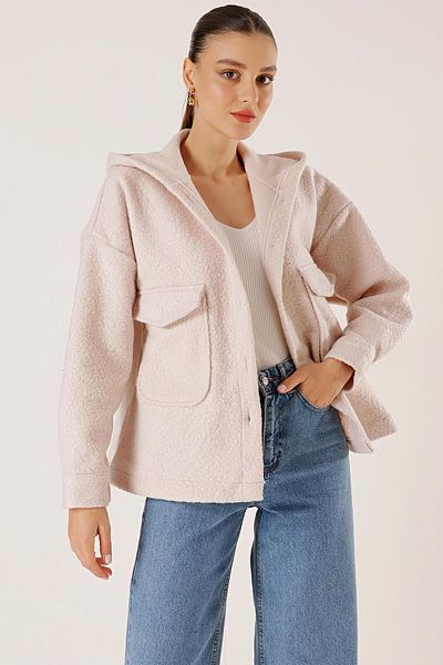 By Saygı Oversize plstěný kabát s kapucí a kapsami na tašky