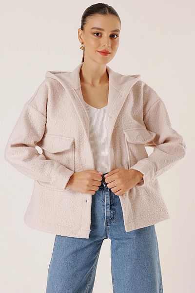 By Saygı Oversize plstěný kabát s kapucí a kapsami na tašky