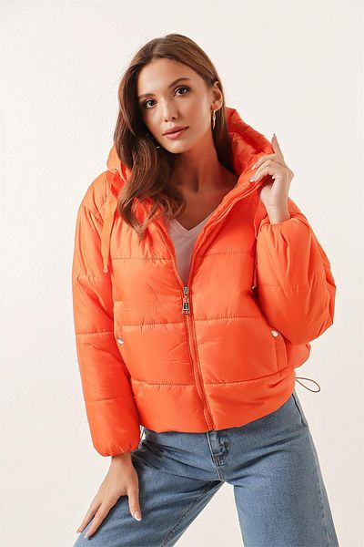 By Saygı Elastic Waist Pocket Hooded Lined Puffer Coat