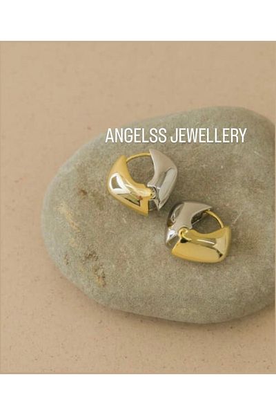 ANGELSS JEWELLERY Gold Silver Double Color Curved Hoop Earrings (Double Color Curved Hoop Earrings)
