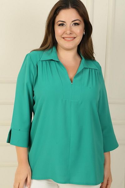 By Saygı Polo Collar and Quarter Sleeve B.B.Blouse