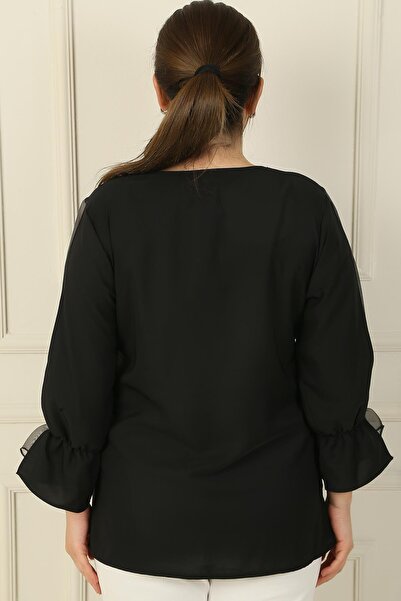 By Saygı V-Neck Organza Crepe Blouse - BB Model