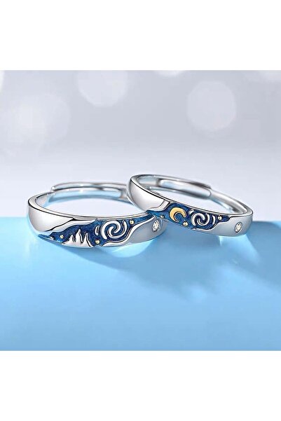 MURASSA BUTİK Ay Yıldız & Gökyüzü Detaylı Çift/Sevgili/Nişan/Söz Yüzüğü