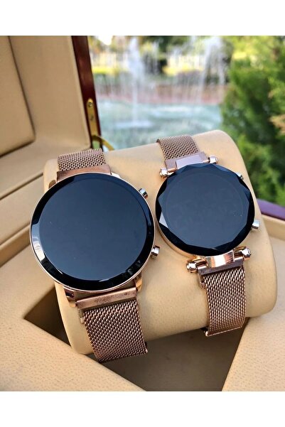 Spectrum Çift Kol Saati Metal Kordon Dokunmatik Led Sevgili Saatleri Her Güne Uygun Taşlı